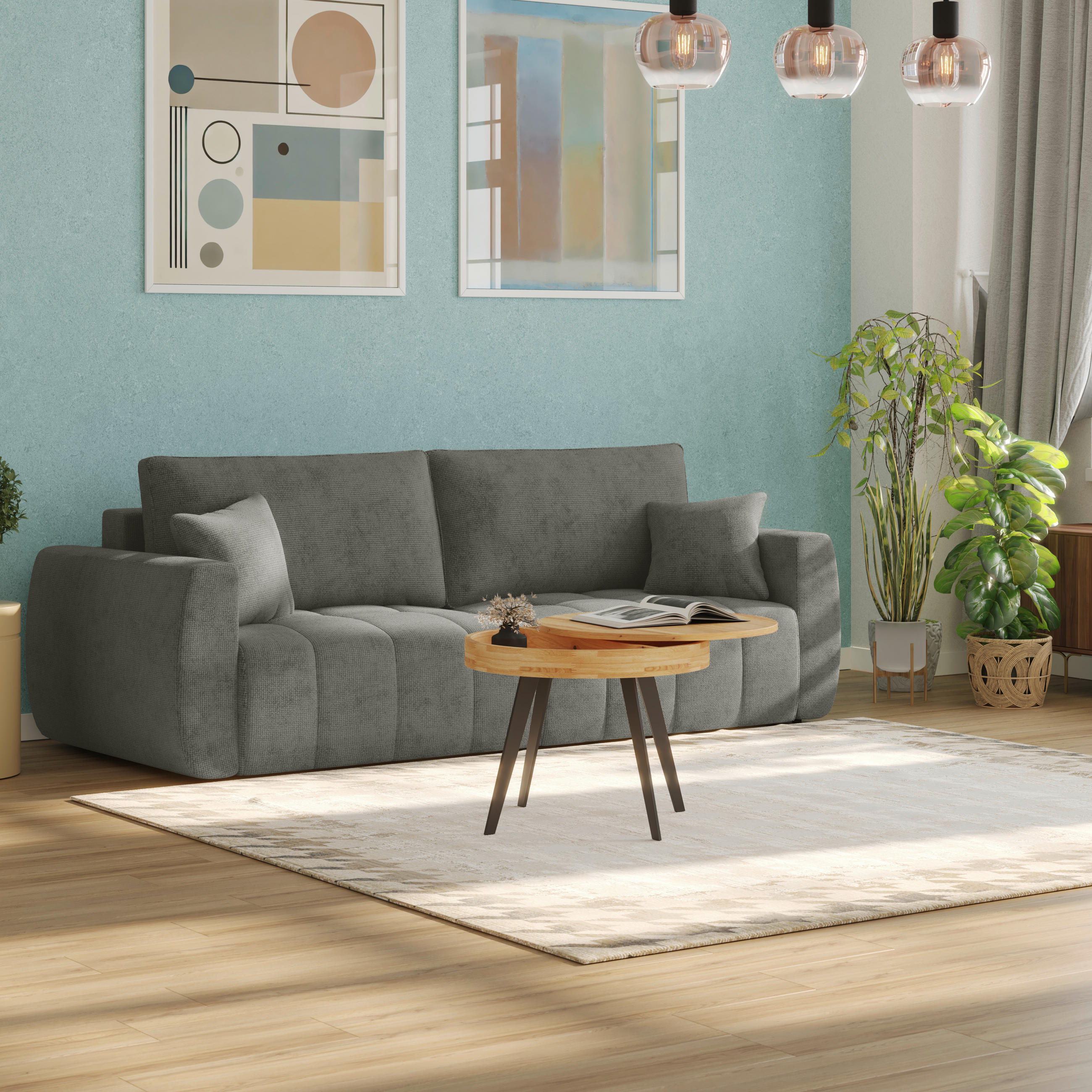 SCHLAFSOFA  mit Stoffauswahl Webstoff Anthrazit  - Anthrazit/Schwarz, MODERN, Holz/Textil (245/74-90/104cm) - MID.YOU