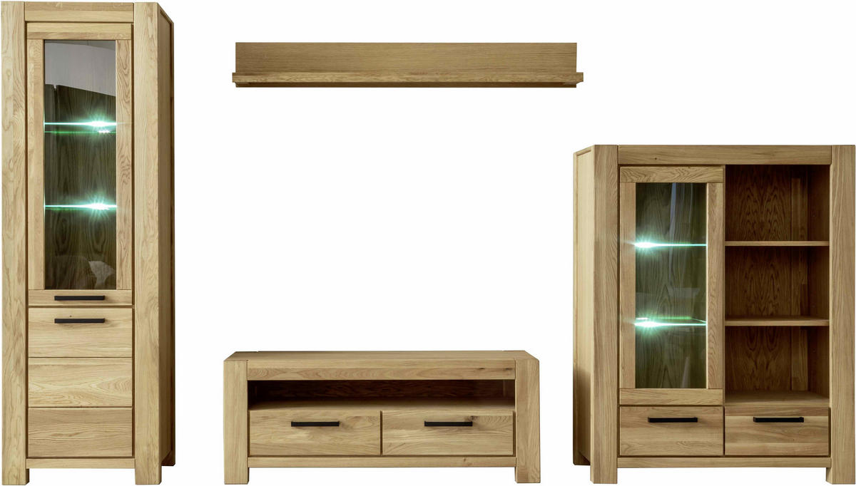 WOHNWAND 4-teilig  in Wildeiche  346/199/50 cm  - Wildeiche/Schwarz, Natur, Glas/Holz (346/199/50cm) - Carryhome