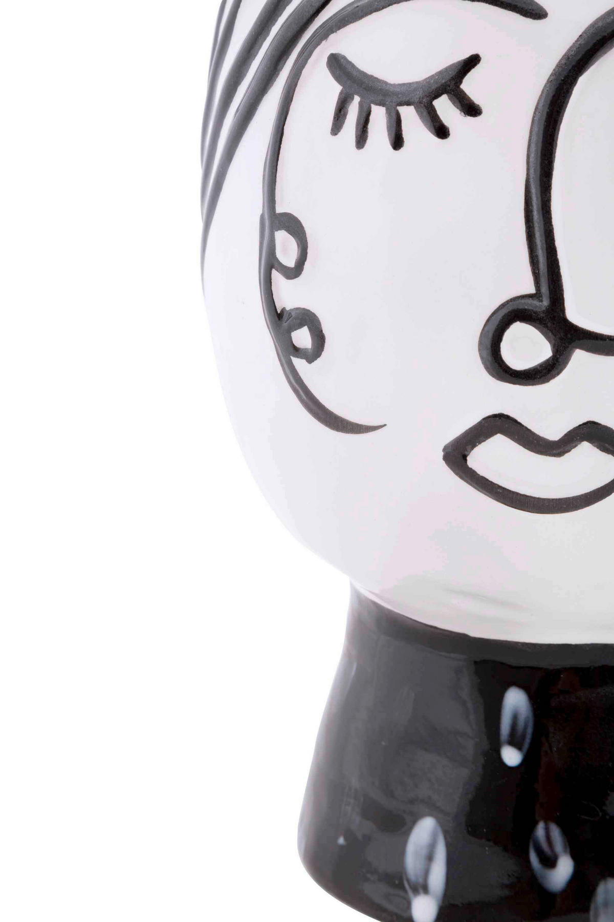 Vase Pot Face  - Schwarz/Weiß, Basics, Keramik (14/18,2/14cm)