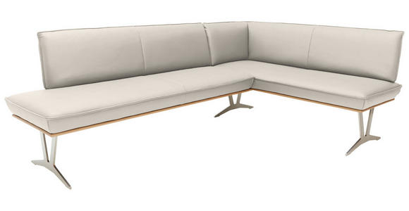 ECKBANK 257/162 cm  in Creme  - Edelstahlfarben/Beige, Design, Leder/Holz (257/162cm) - Ambiente