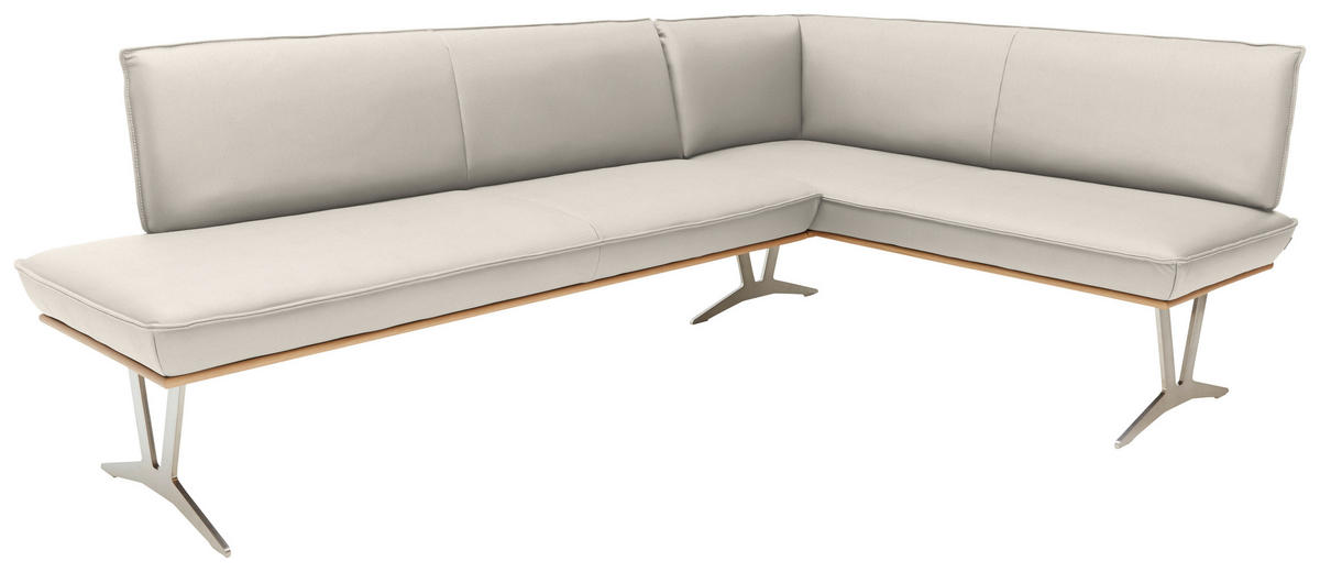 ECKBANK in Holz, Metall, Leder Creme  - Edelstahlfarben/Beige, Design, Leder/Holz (197/162cm) - Ambiente