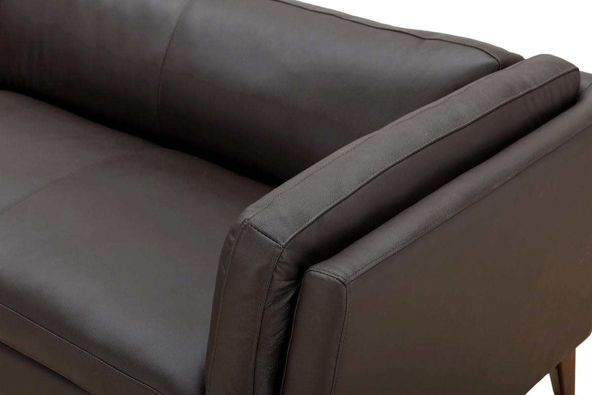 ECKSOFA SERA Braun Echtleder Lederlook  - Dunkelbraun/Braun, Design, Leder/Holz (194/235cm) - Livetastic