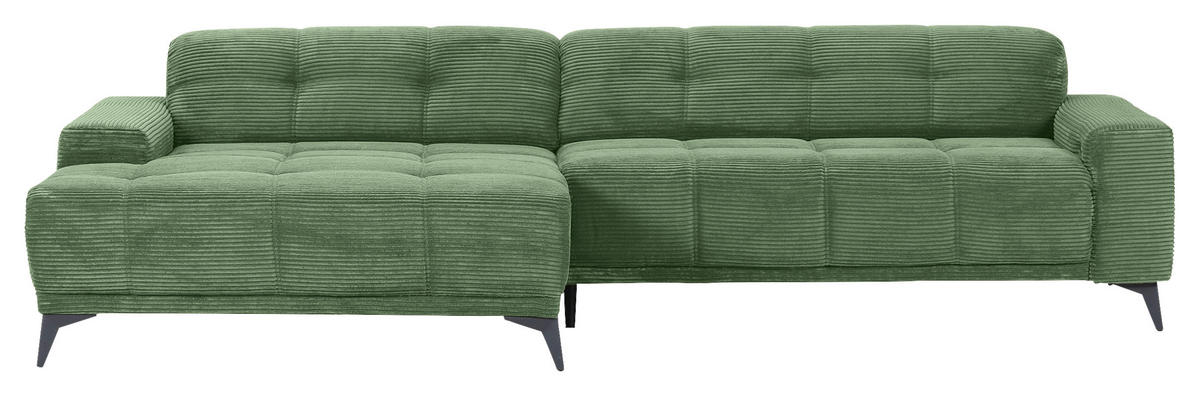 ECKSOFA in Cord Olivgrün  - Schwarz/Olivgrün, Konventionell, Textil/Metall (165/295cm) - Carryhome
