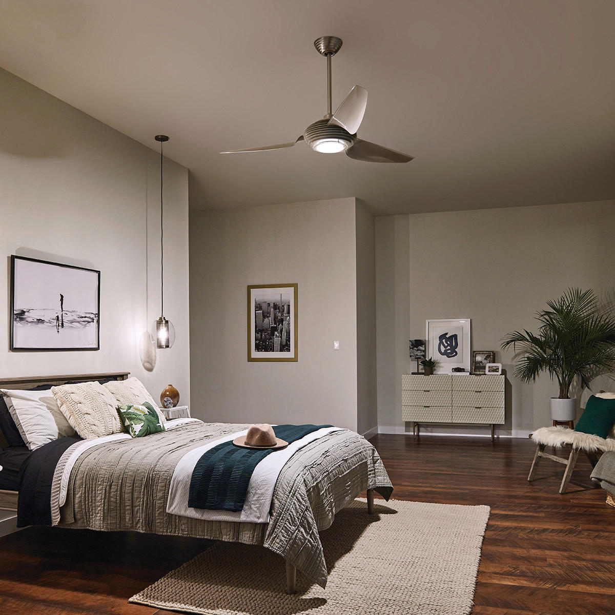 STROPNI VENTILATOR  Elstead Voya /1300 lm/3000 K// - barve šampanjca/barve nerjavečega jekla, Design, umetna masa (152/38cm)