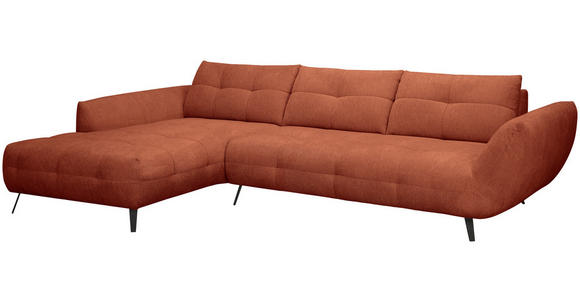 ECKSOFA Rostfarben Chenille Armlehnenkissen, Rücken echt, Sitztiefenverstellung  - Rostfarben/Schwarz, KONVENTIONELL, Textil/Metall (215/313cm) - Hom`in