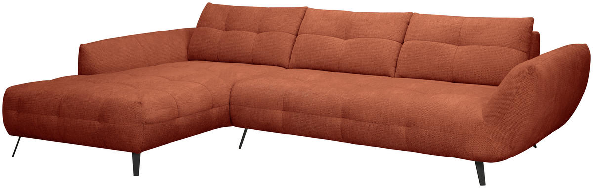 ECKSOFA Rostfarben Chenille Armlehnenkissen, Rücken echt, Sitztiefenverstellung  - Rostfarben/Schwarz, KONVENTIONELL, Textil/Metall (215/313cm) - Hom`in