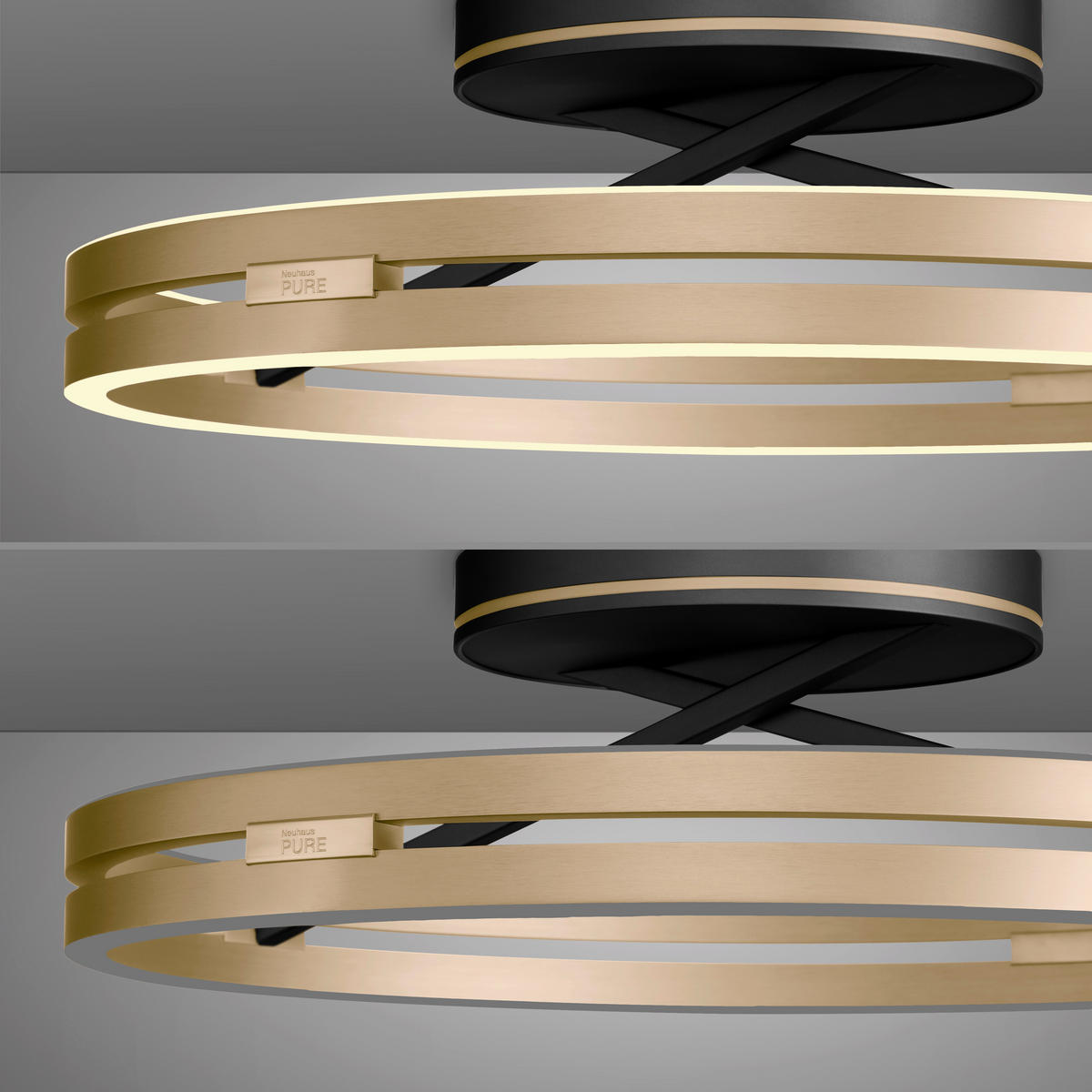 LED-DECKENLEUCHTE 60/60/17.8 cm  - Messingfarben/Schwarz, Design, Kunststoff/Metall (60/60/17.8cm) - Neuhaus PURE