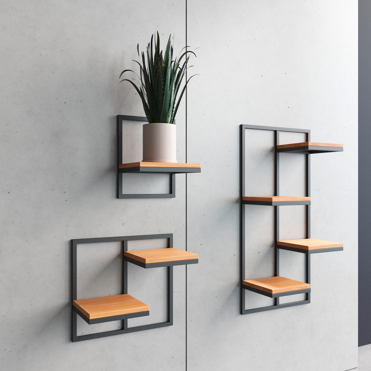 WANDREGAL  - Schwarz, Design, Holz/Metall (23/20/30cm)