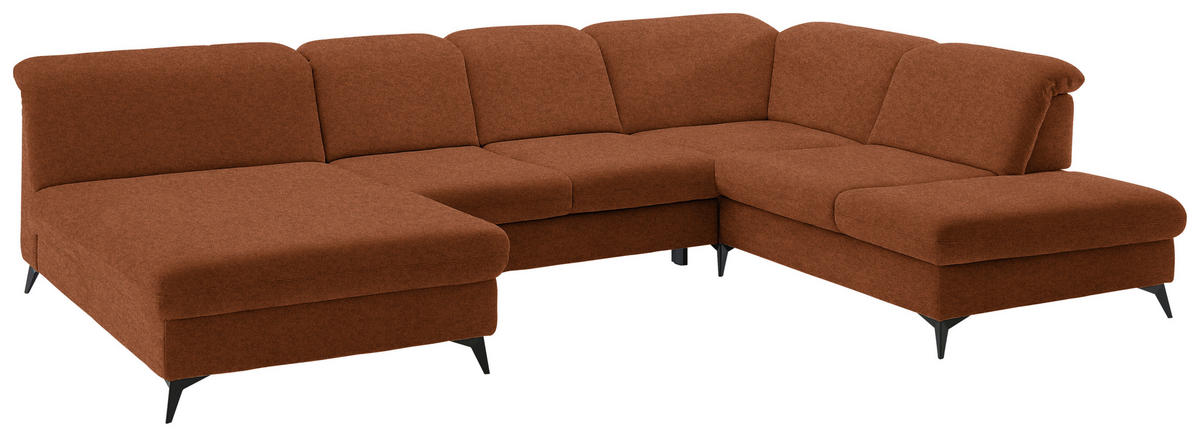 WOHNLANDSCHAFT  in Chenille Rostfarben  - Rostfarben/Schwarz, Design, Textil/Metall (198/369/255cm) - Beldomo Style