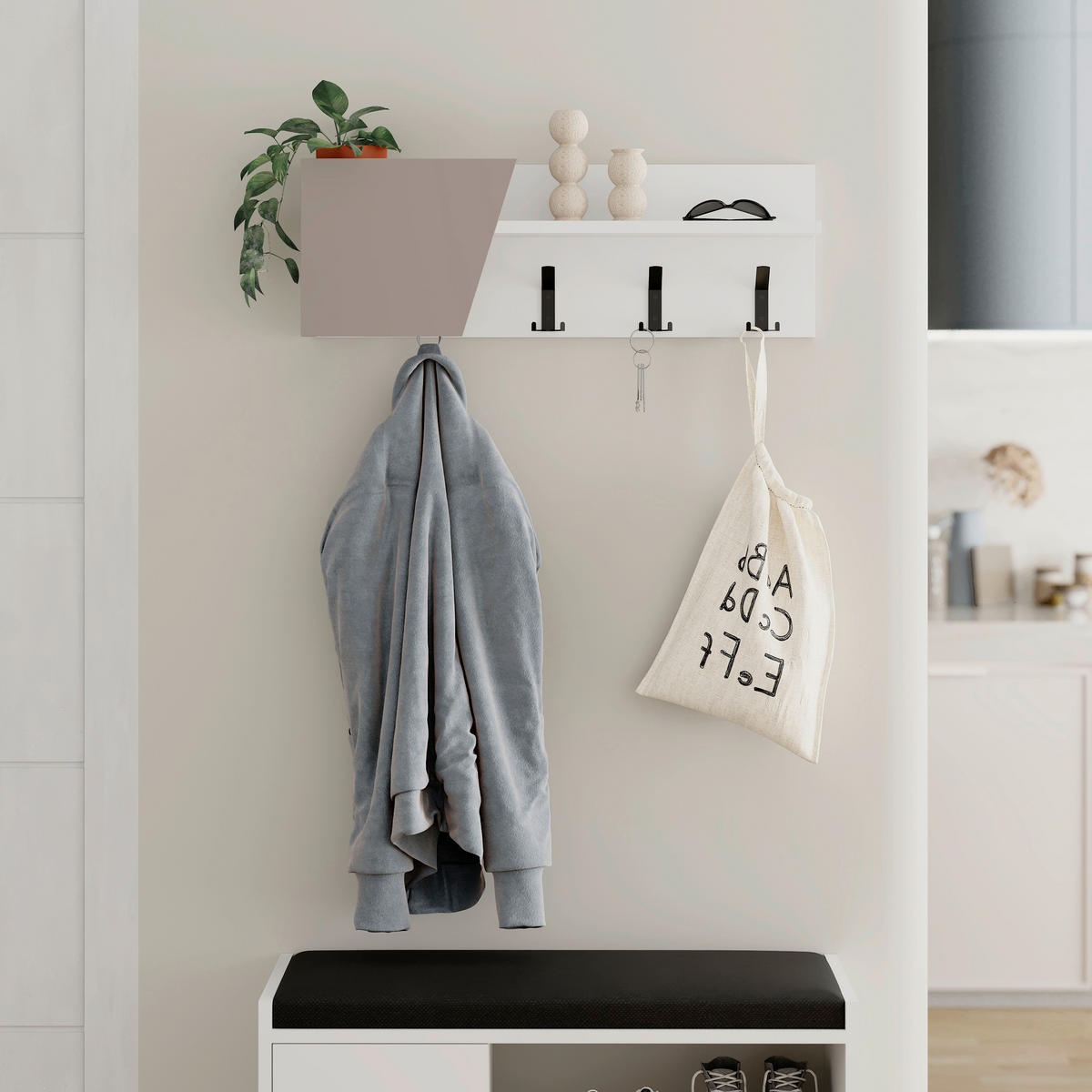 VÄGGHÄNGARE 74/26/15.7 cm  - vit/mocca, Design, metall/trämaterial (74/26/15.7cm) - Livetastic