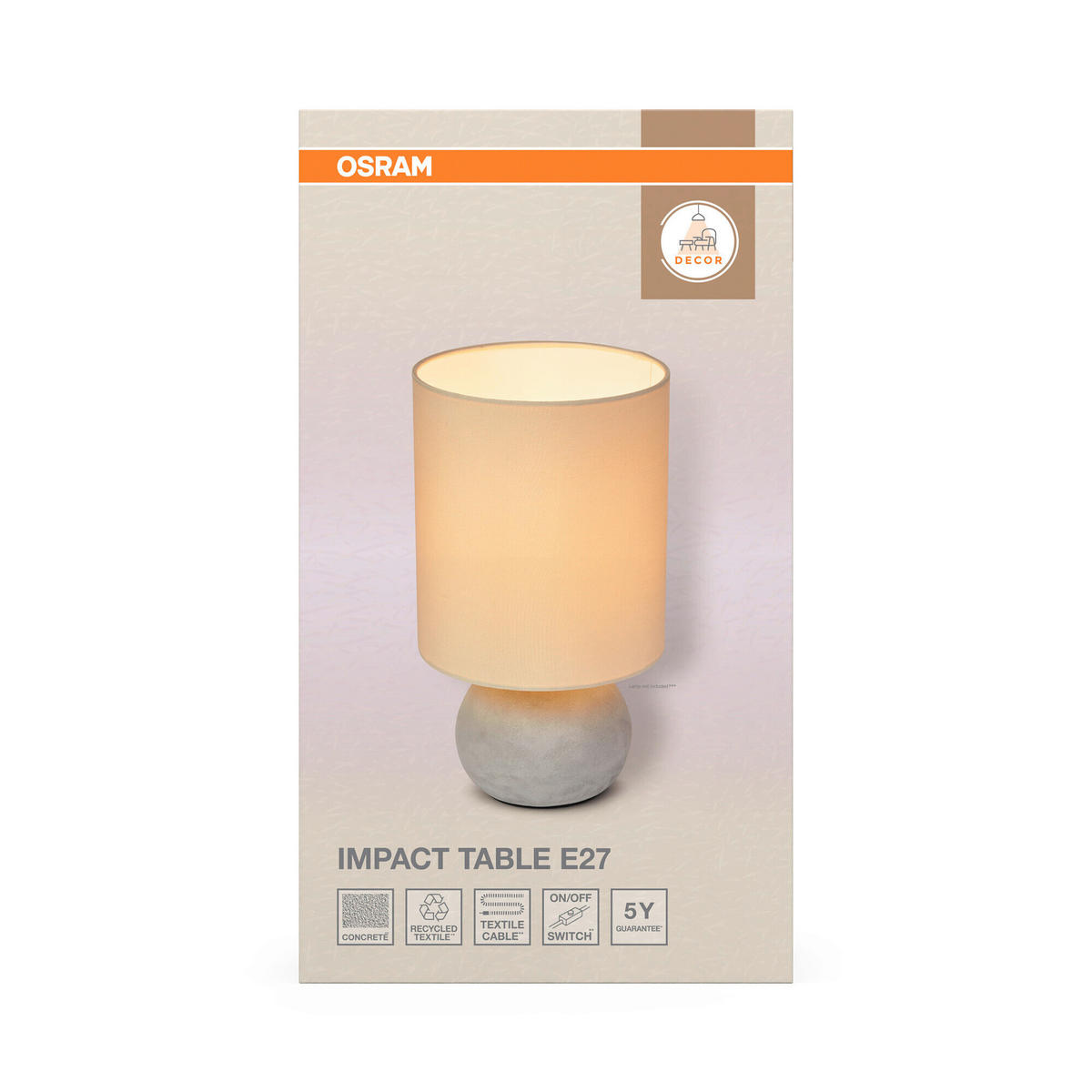 TISCHLEUCHTE 22/38 cm   - Beige/Grau, Basics, Stein (22/38cm) - Osram
