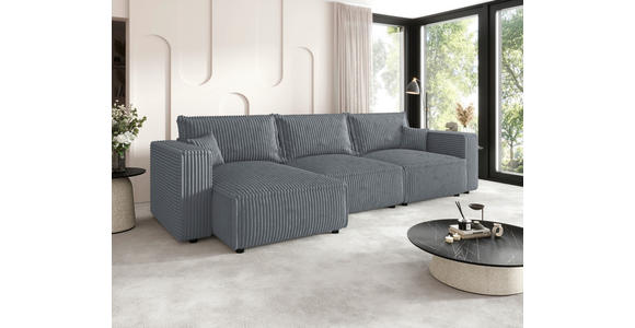 ECKSOFA Grau Cord Zierkissen, Rückenkissen, Schlaffunktion, Rücken echt  - Schwarz/Grau, MODERN, Kunststoff/Textil (350/168cm) - Xora