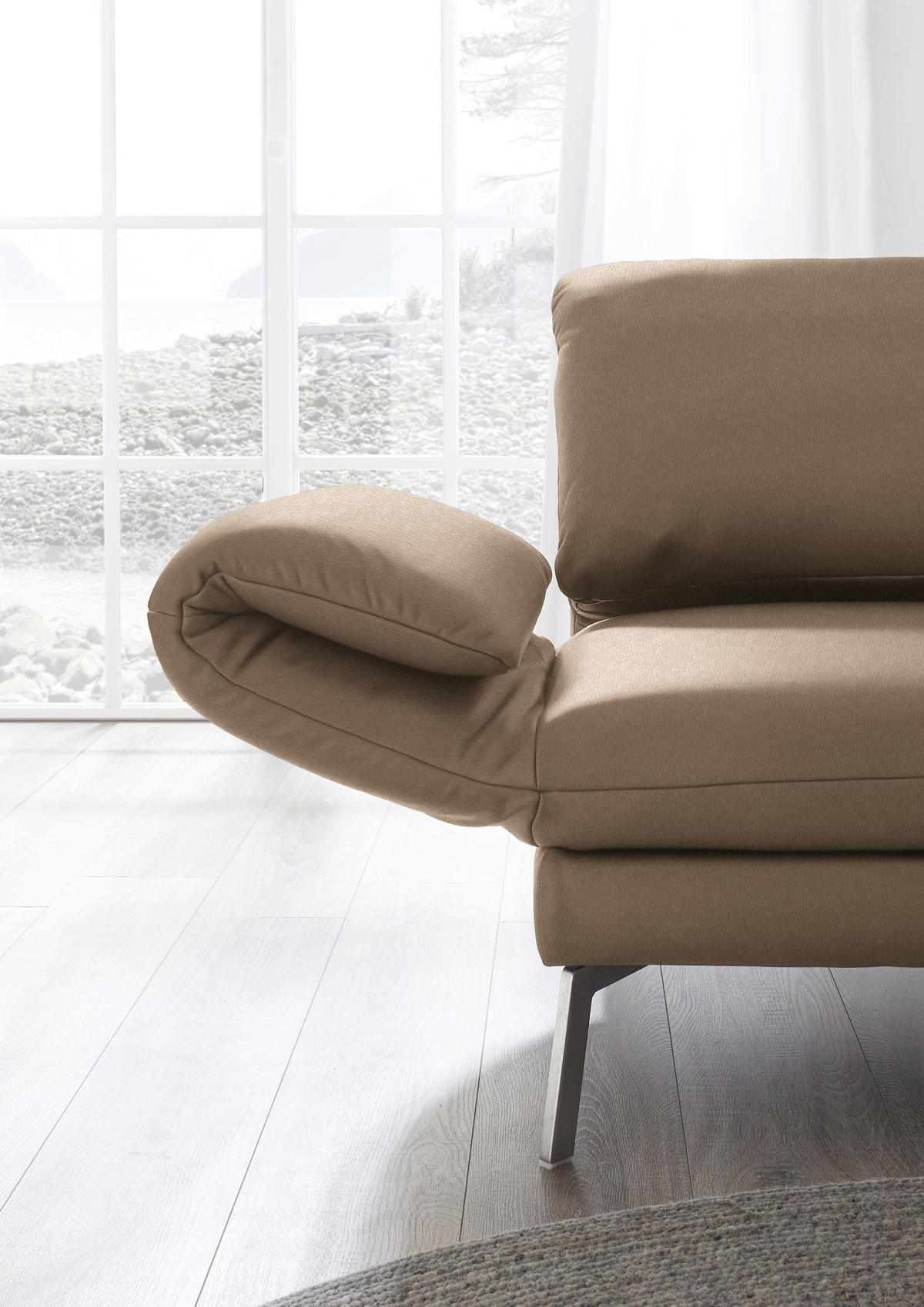 RÉCAMIERE in Echtleder Hellbraun  - Chromfarben/Hellbraun, Design, Leder/Metall (209/85-109/95-16cm) - Dieter Knoll