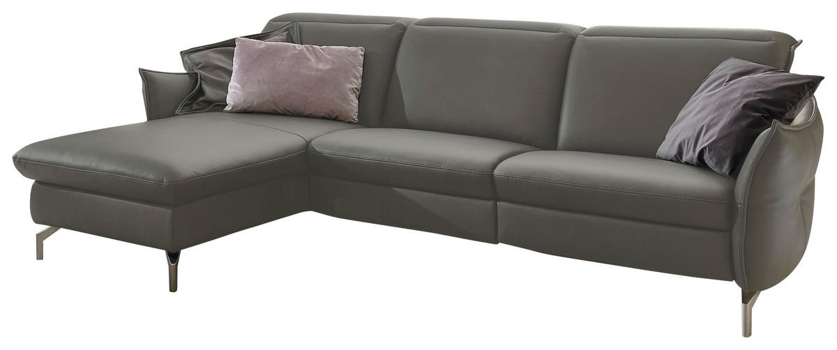 ECKSOFA in Echtleder Grau  - Grau/Nickelfarben, Modern, Leder/Metall (179/233cm) - Livetastic