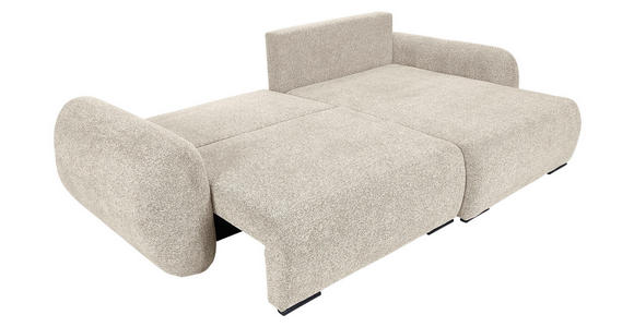 ECKSOFA Beige Flachgewebe Zierkissen, Rückenkissen, Bettkasten, Schlaffunktion, Rücken echt, Liegefläche im Originalstoff  - Beige/Schwarz, KONVENTIONELL, Kunststoff/Textil (250/145cm) - Carryhome
