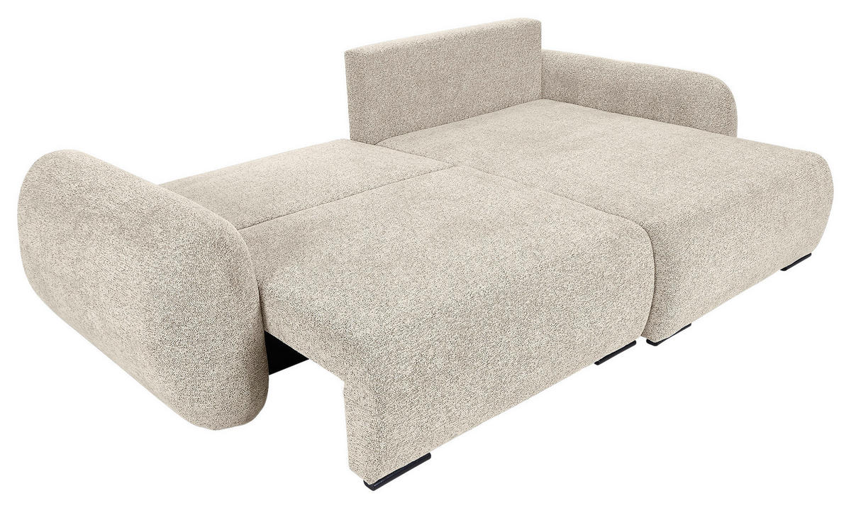 ECKSOFA Beige Flachgewebe Zierkissen, Rückenkissen, Bettkasten, Schlaffunktion, Rücken echt, Liegefläche im Originalstoff  - Beige/Schwarz, KONVENTIONELL, Kunststoff/Textil (250/145cm) - Carryhome