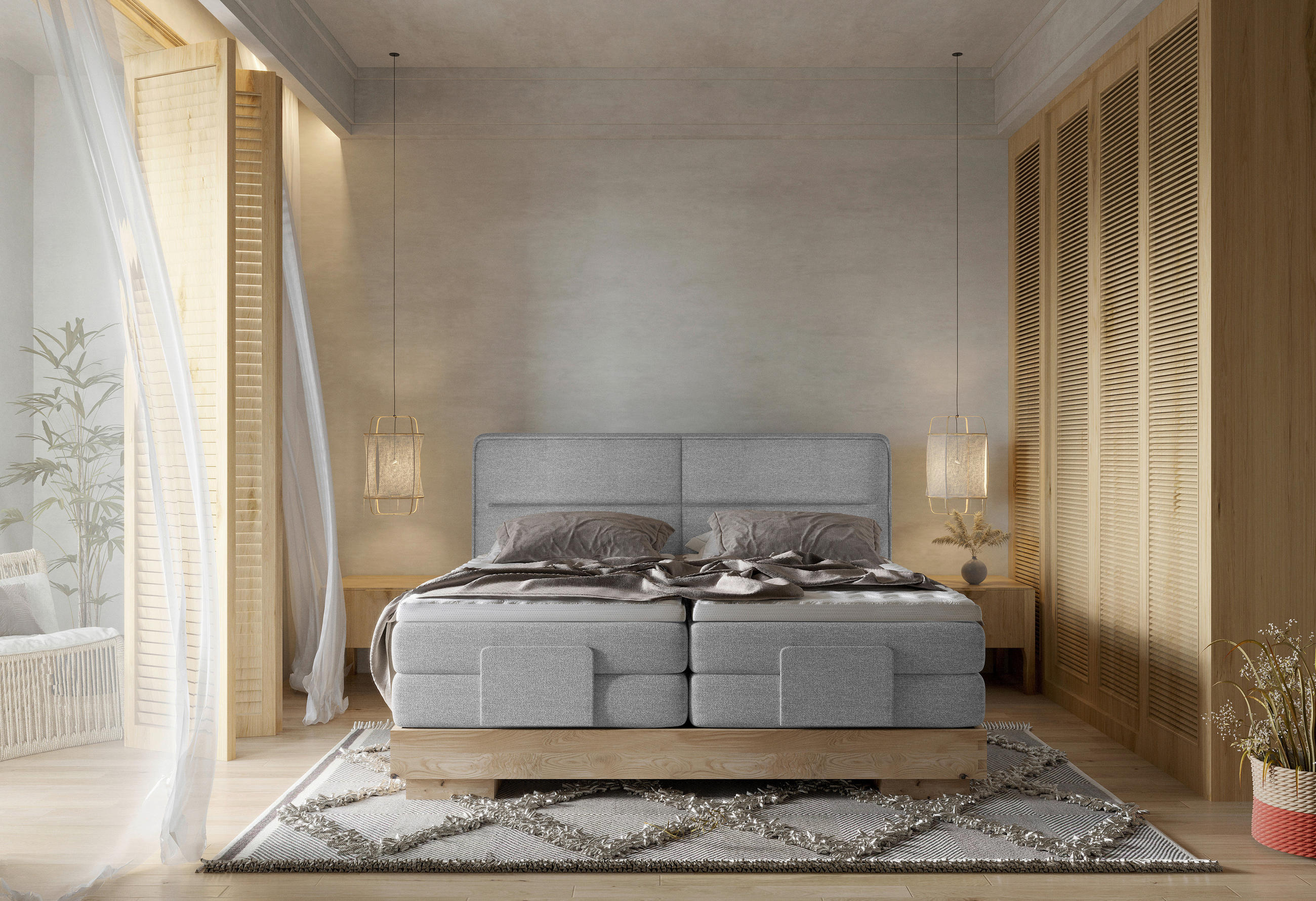 BOXSPRINGBETT 180/200 cm  in Eichefarben, Hellgrau  - Eichefarben/Hellgrau, Natur, Holz/Textil (180/200cm) - Valnatura