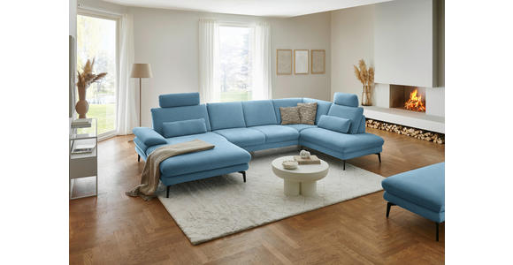 WOHNLANDSCHAFT  in Chenille, Flachgewebe Blau  - Blau/Schwarz, Design, Textil/Metall (180/344/208cm) - Dieter Knoll