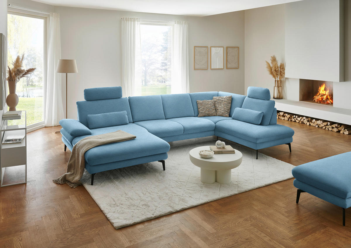 WOHNLANDSCHAFT Chenille, Flachgewebe Blau  - Blau/Schwarz, Design, Textil/Metall (180/344/208cm) - Dieter Knoll