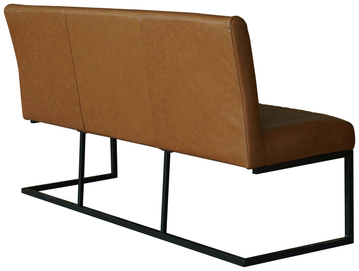 SITZBANK in Metall, Leder Schwarz, Cognac  - Cognac/Schwarz, Design, Leder/Metall (170/92/63cm) - Ambia Home