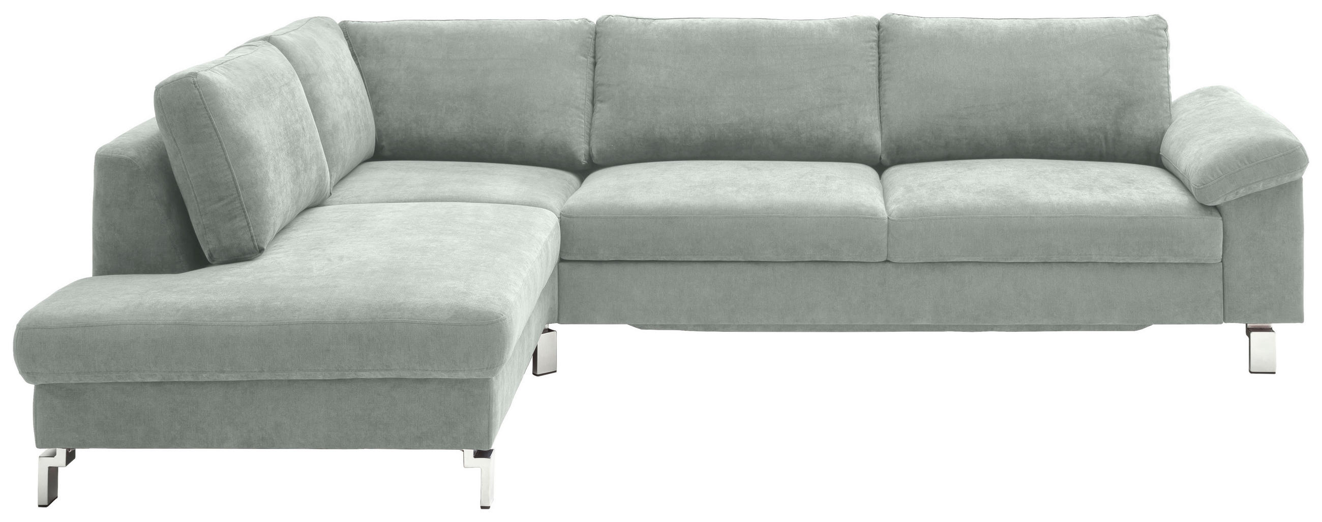 ECKSOFA Hellgrau Velours Rücken echt  - Chromfarben/Hellgrau, Design, Textil/Metall (200/281cm) - Hom`in