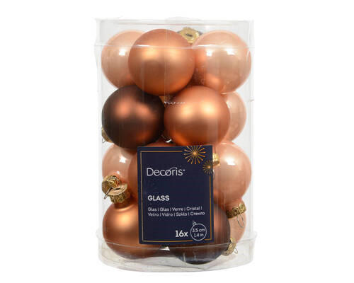 CHRISTBAUMKUGEL-SET 3,50 cm 16-teilig  - Cognac/Perlmutt, KONVENTIONELL, Glas (3,50cm)