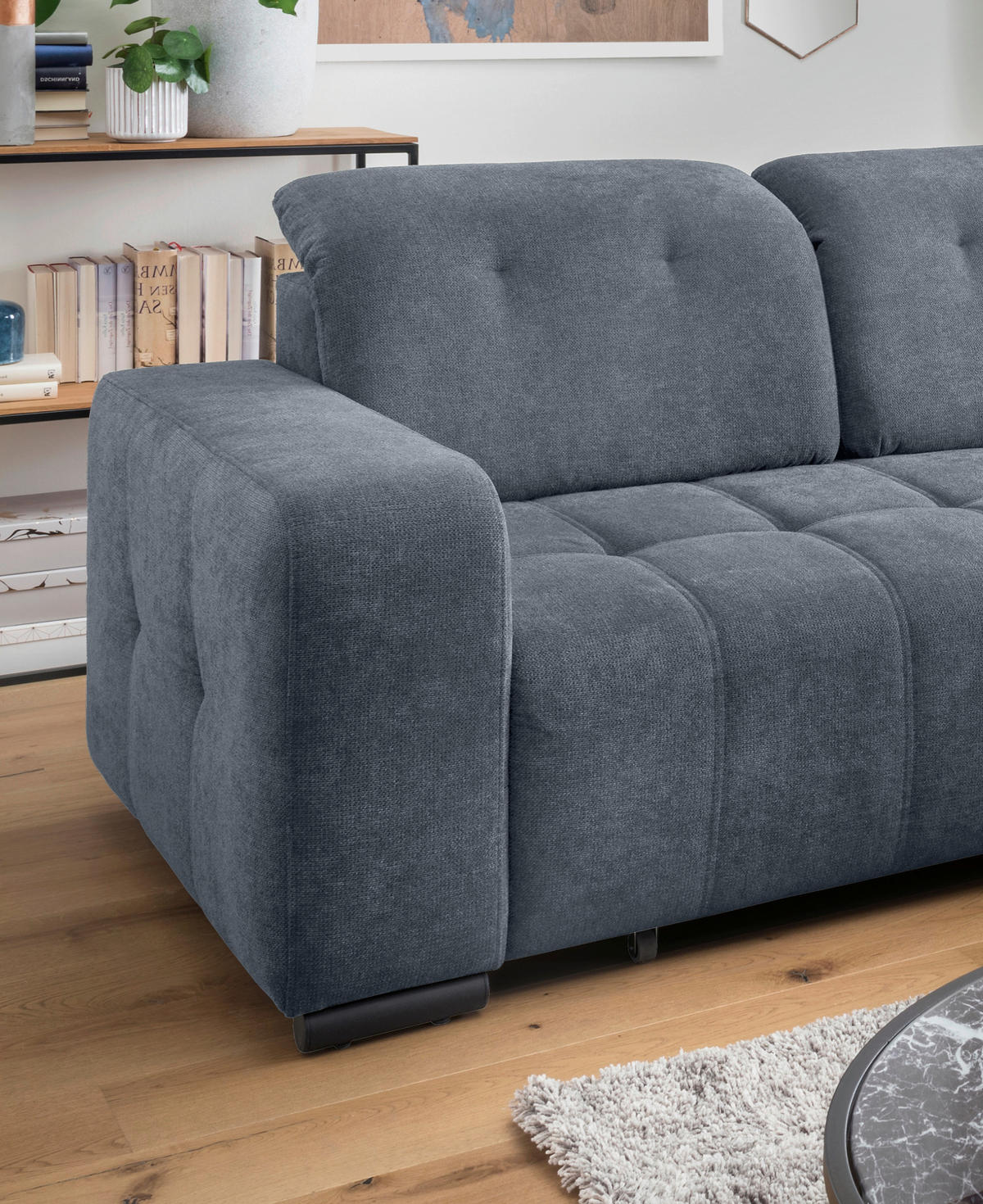 ECKSOFA VICARI Blau Mikrofaser Kopfteilverstellung, Sitzvorzug  - Blau/Schwarz, MODERN, Textil/Metall (292/185cm) - Livetastic
