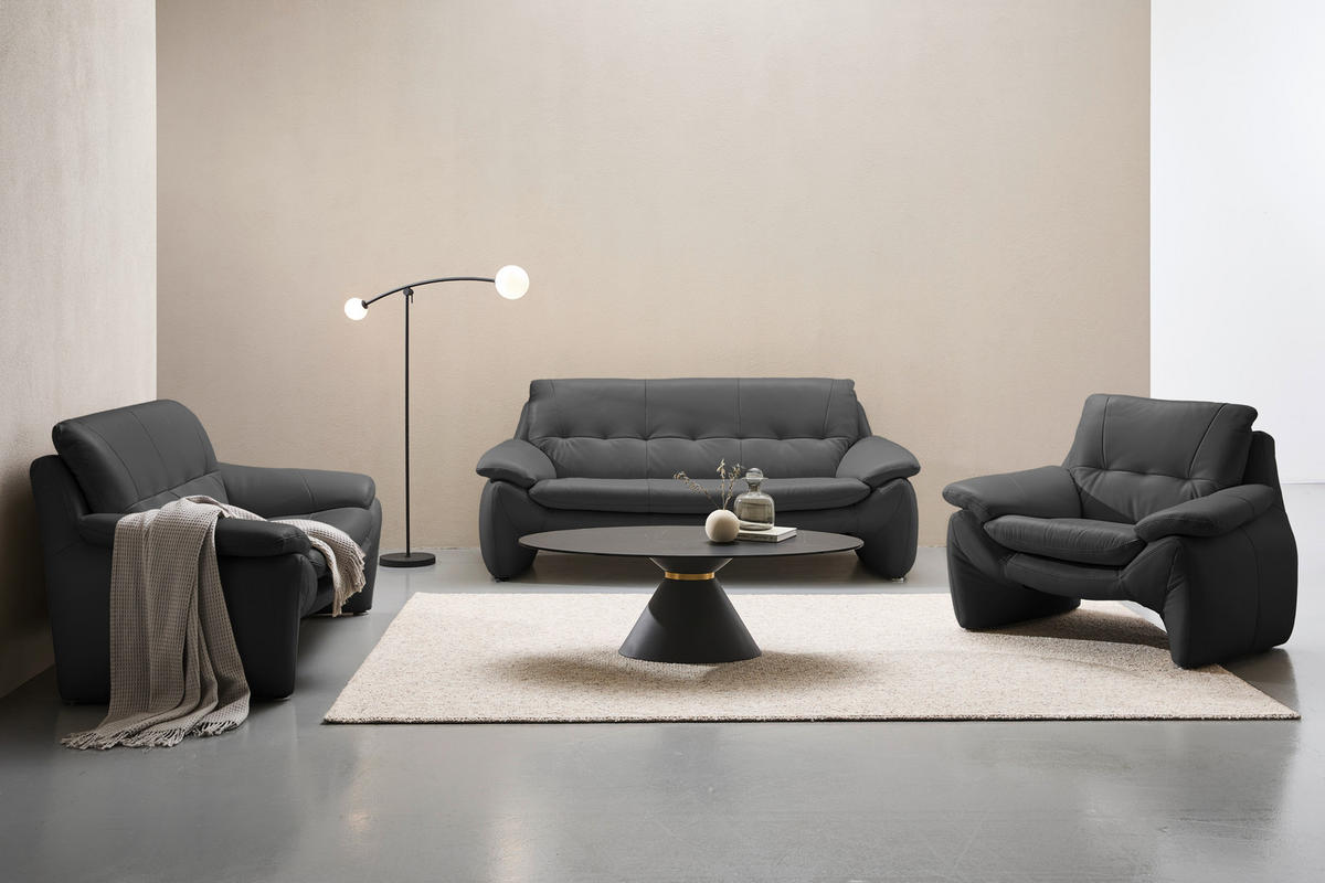 3-SITZER-SOFA Echtleder Schwarz  - Silberfarben/Schwarz, KONVENTIONELL, Leder/Metall (198/86/91cm) - Celina Home