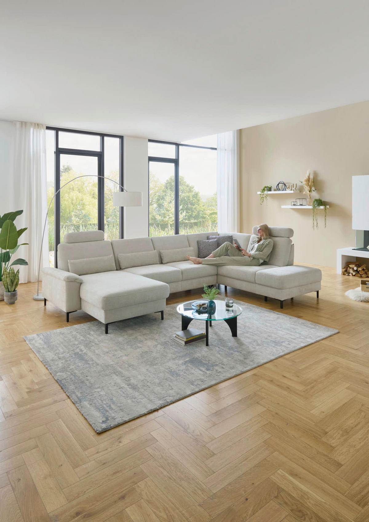 WOHNLANDSCHAFT Dieter Knoll Greige Chenille  - Greige/Schwarz, Design, Textil/Metall (175/349/235cm) - Dieter Knoll