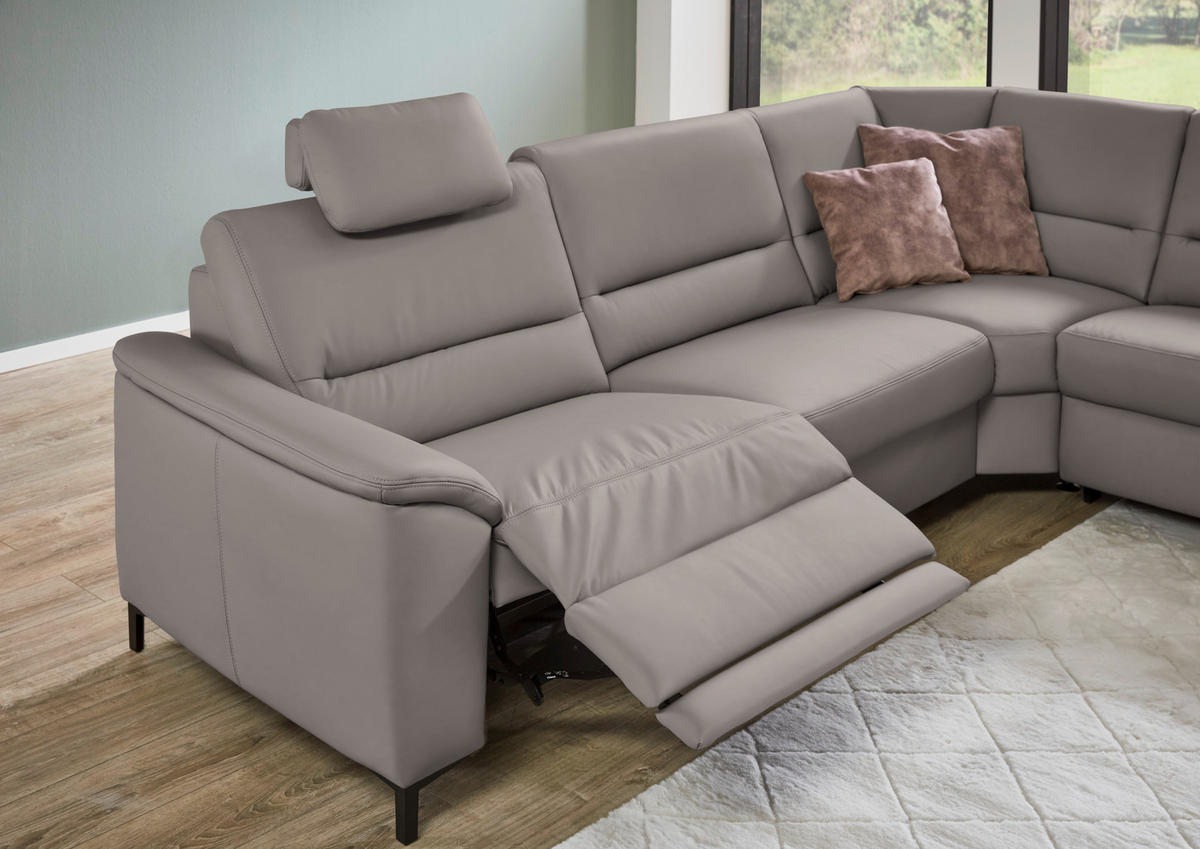 ECKSOFA Echtleder Hellgrau  - Hellgrau/Schwarz, Konventionell, Leder/Metall (290/249cm) - Beldomo Premium