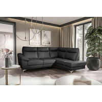 ECKSOFA 242/194 cm  in Lederlook Echtleder Schwarz Bettkasten, Rücken echt, Relaxfunktion  242/194 cm  - Chromfarben/Schwarz, Design, Leder/Textil (242/194cm) - Livetastic