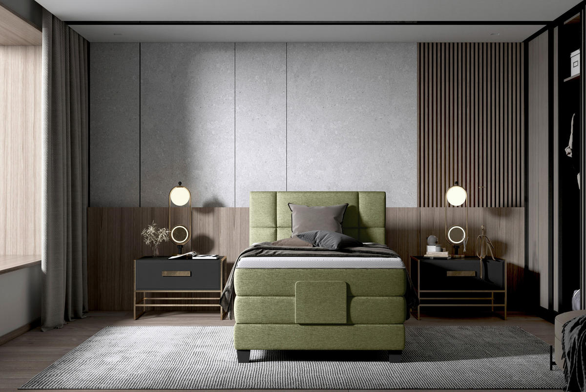 BOXSPRINGBETT 120/200 cm  in Olivgrün  - Schwarz/Olivgrün, KONVENTIONELL, Holz/Kunststoff (120/200cm) - Esposa