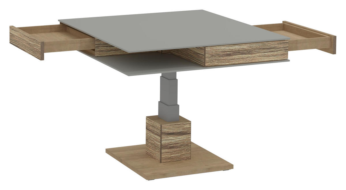 COUCHTISCH Wildeiche furniert Farbglas 90/90/35,5 cm quadratisch Grau, Eichefarben  - Eichefarben/Grau, Design, Glas/Holz (90/90/35,5cm) - Voglauer