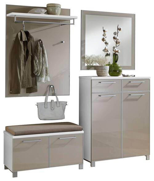 GARDEROBE 5-teilig  in 180/195/40 cm  - Taupe/Weiß, Design, Glas/Holzwerkstoff (180/195/40cm)