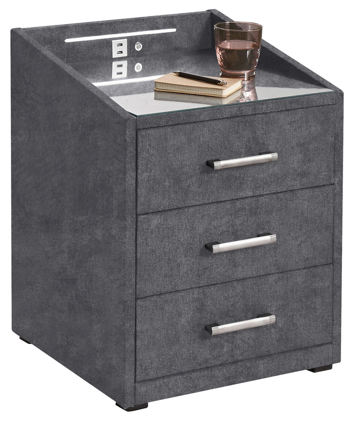 NACHTTISCH 47/61/46 cm  Anthrazit  - Anthrazit/Silberfarben, Design, Holzwerkstoff/Kunststoff (47/61/46cm) - MID.YOU