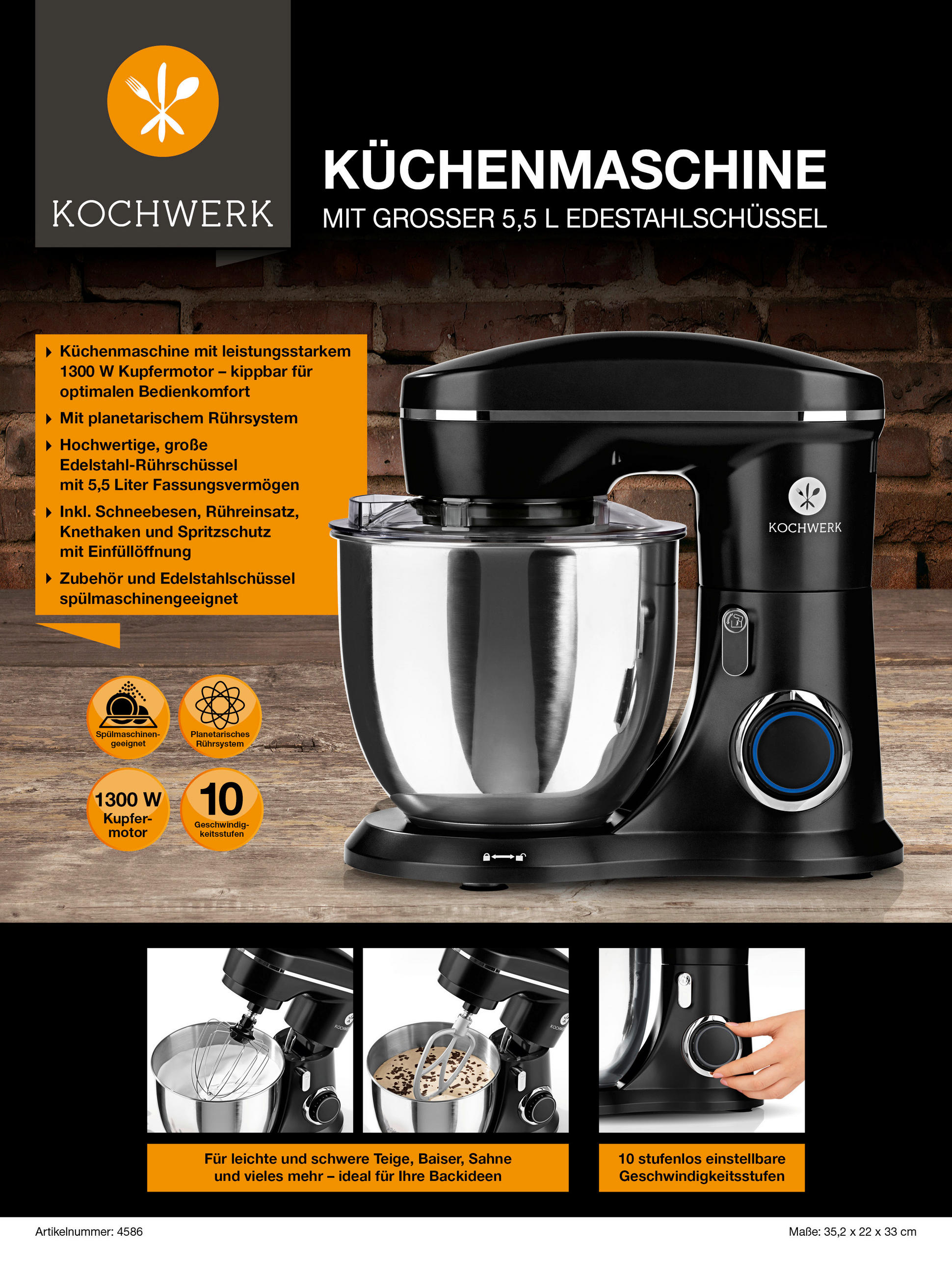 KÜCHENMASCHINE  - Schwarz, MODERN, Kunststoff/Metall (35,2/22/33cm)