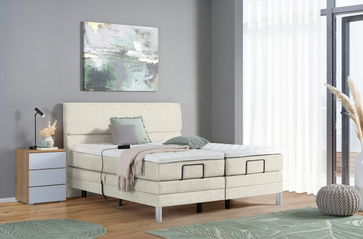 BOXSPRINGBETT 160/200 cm  in Creme  - Chromfarben/Creme, KONVENTIONELL, Kunststoff/Textil (160/200cm) - Voleo