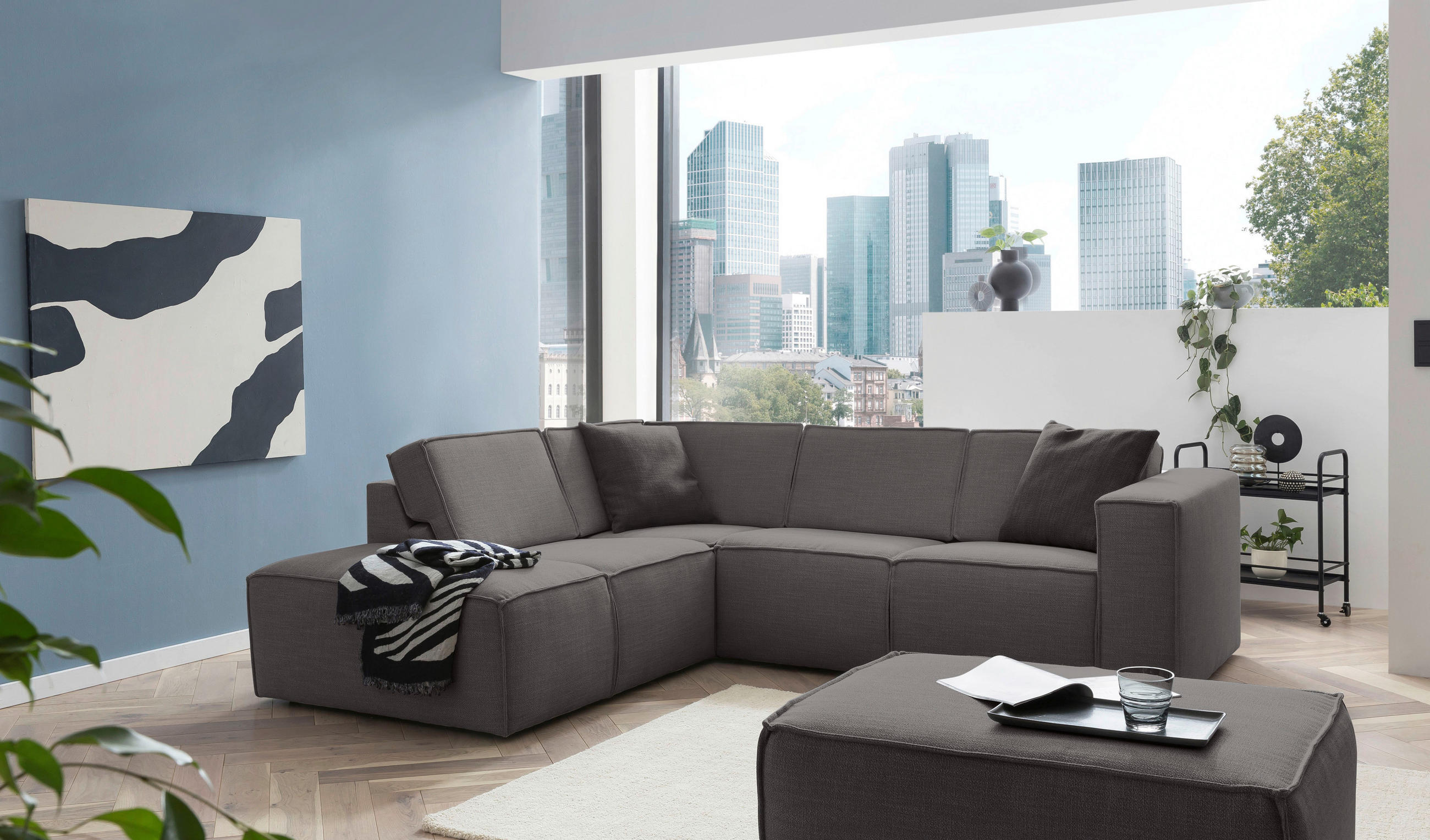 ECKSOFA DICE Dunkelgrau Struktur  - Dunkelgrau/Schwarz, MODERN, Kunststoff/Textil (220/275cm) - Trendmanufaktur