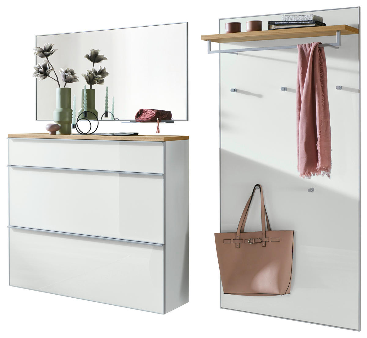 GARDEROBE 4-teilig  in 220/195/40 cm  - Alufarben/Weiß, Design, Glas/Holz (220/195/40cm)