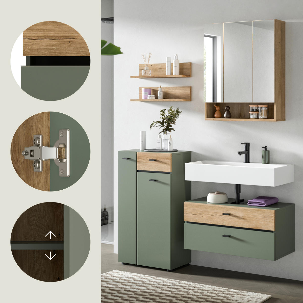 BADEZIMMER 4-teilig  in 126 cm  - Eichefarben/Schwarz, Trend, Glas/Holzwerkstoff (126cm) - MID.YOU
