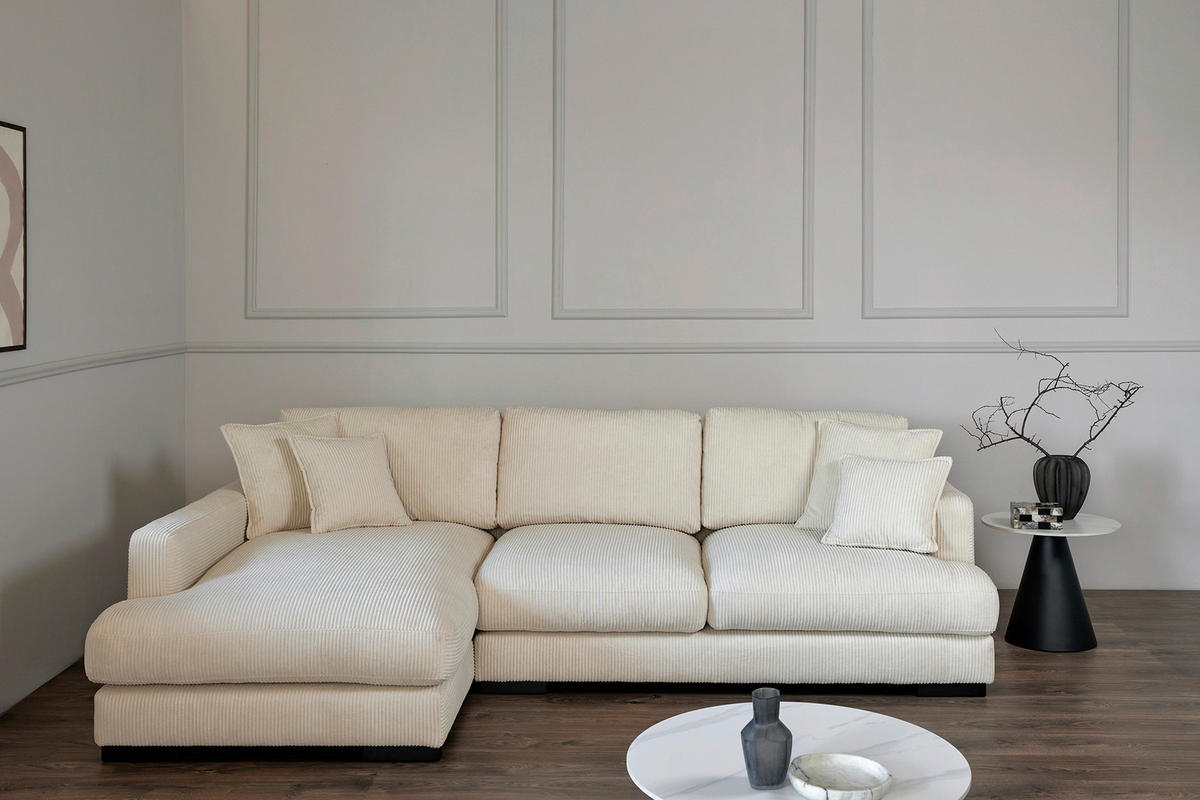 ECKSOFA  RELAX ASPEN CORNER M-L EU Weiß, Ecru Cord  - Ecru/Schwarz, MODERN, Holz/Textil (271/166cm) - Livetastic