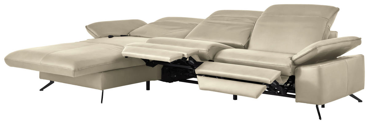 ECKSOFA  Echtleder Naturfarben  - Schwarz/Naturfarben, Design, Leder/Metall (169/307cm) - Beldomo Premium