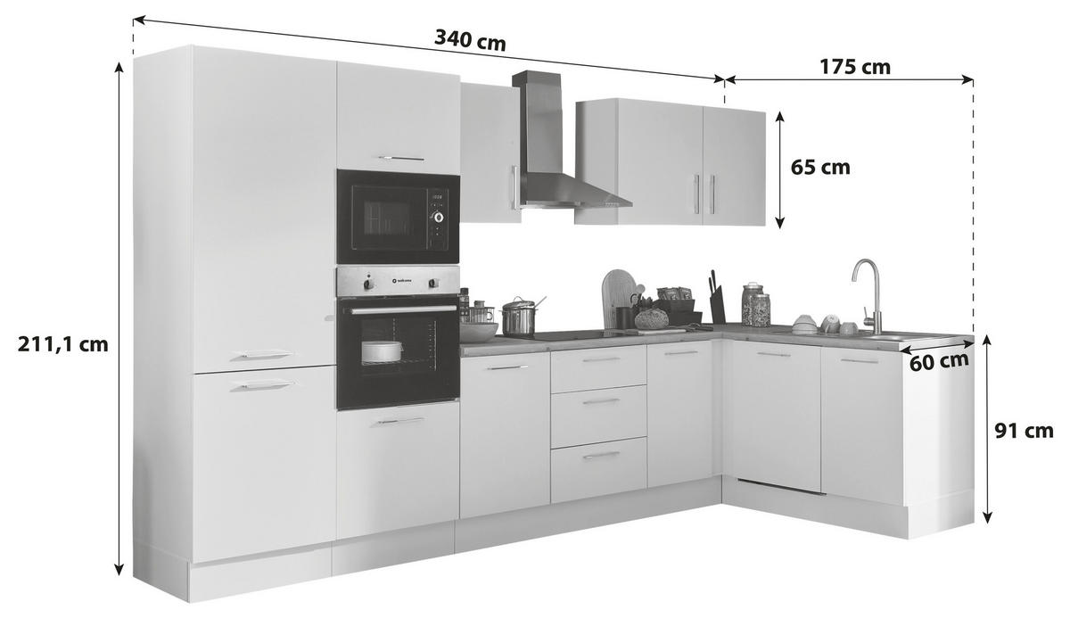 ECKKÜCHE 340/175 cm  in Schwarz, Eiche Artisan  - Chromfarben/Schwarz, Basics, Holzwerkstoff/Metall (340/175cm) - MID.YOU