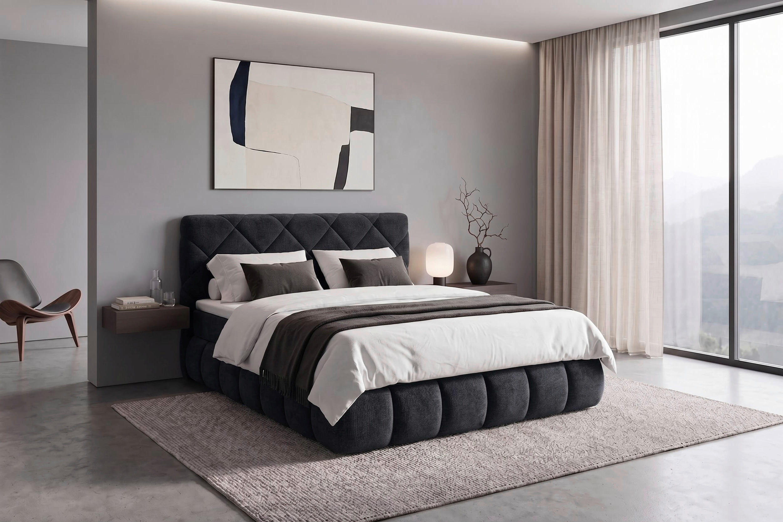 BOXBETT 160/200 cm,  in Anthrazit, gepolstertes Kopfteil, Bettkasten, Topper, Matratzen, H3 + H3 = fest  - Anthrazit/Schwarz, Design, Kunststoff/Textil (160/200cm) - Chameo
