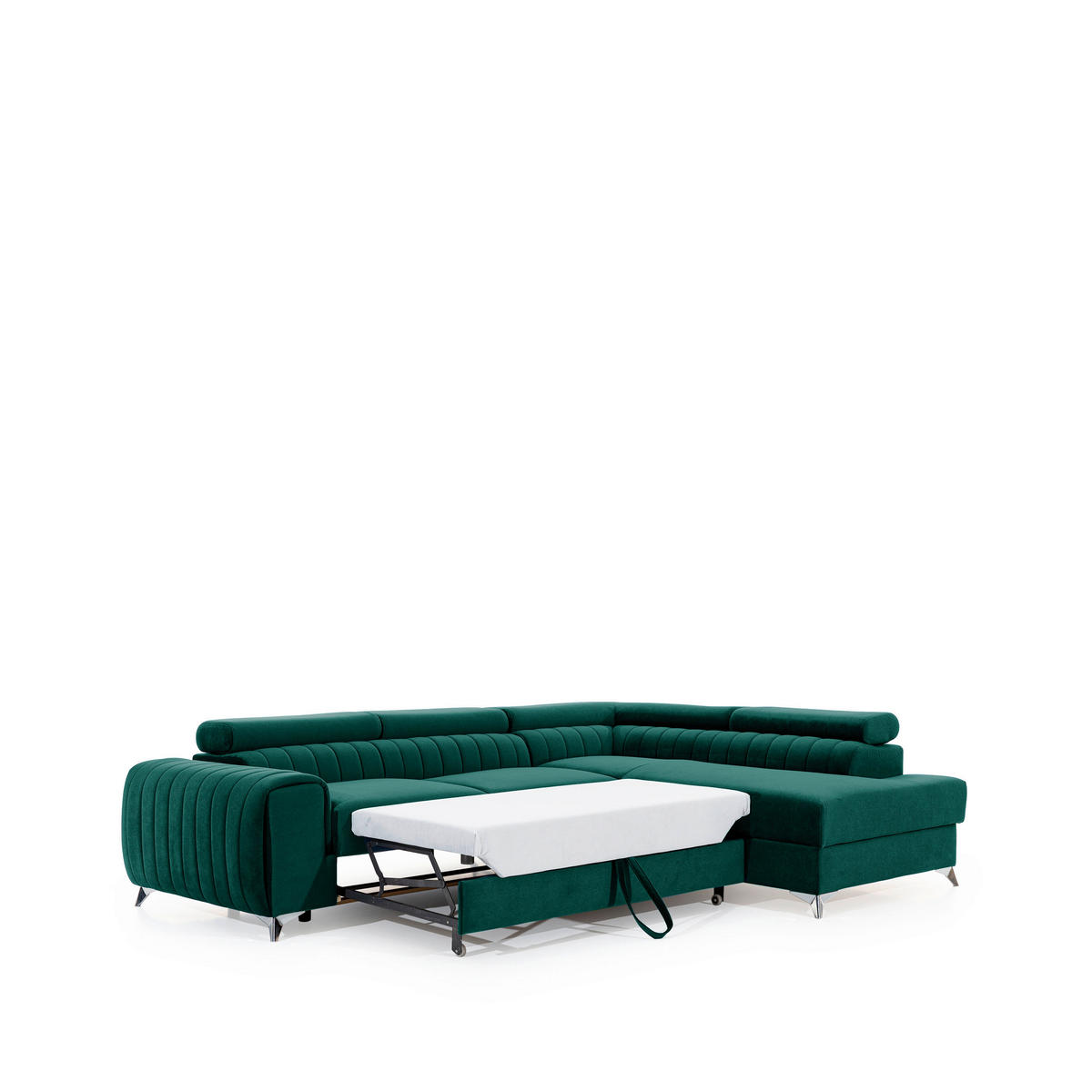 ECKSOFA Grün Samt  - Silberfarben/Grün, Design, Textil/Metall (278/205cm) - MID.YOU