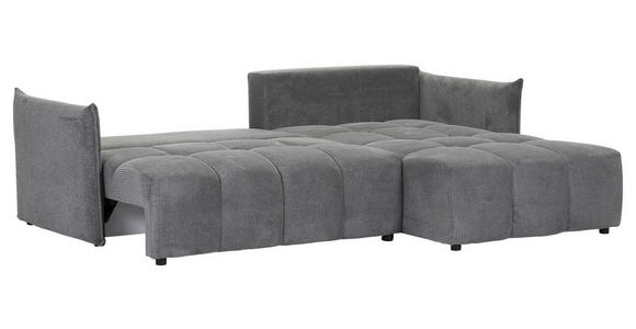 ECKSOFA Grau Plüsch Zierkissen, Rückenkissen, Bettkasten, Schlaffunktion, Rücken echt, Liegefläche im Originalstoff  - Schwarz/Grau, KONVENTIONELL, Kunststoff/Textil (253/192cm) - Carryhome