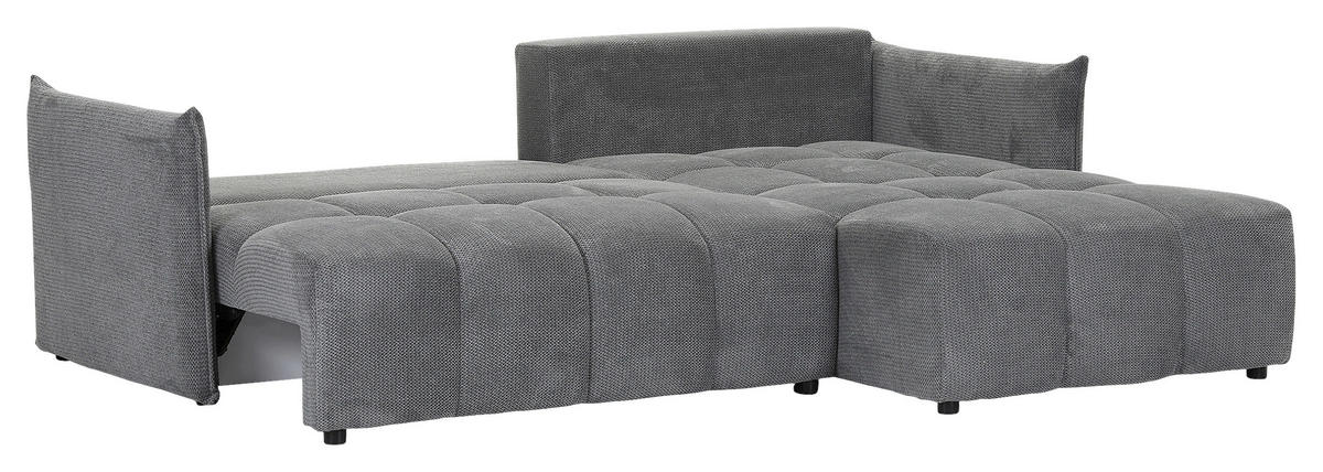 ECKSOFA Grau Plüsch Zierkissen, Rückenkissen, Bettkasten, Schlaffunktion, Rücken echt, Liegefläche im Originalstoff  - Schwarz/Grau, KONVENTIONELL, Kunststoff/Textil (253/192cm) - Carryhome