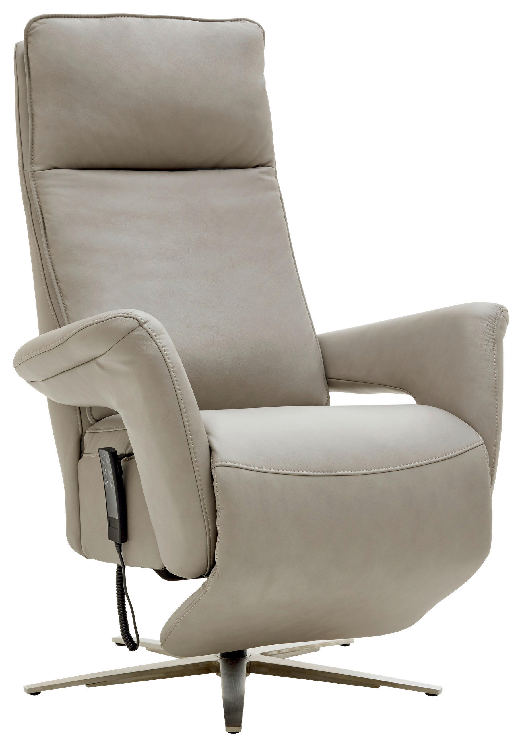 RELAXSESSEL in Leder Grau  - Edelstahlfarben/Grau, Design, Leder/Metall (83/116/87cm) - Valdera