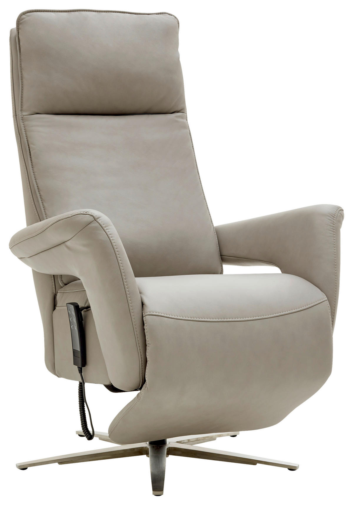 RELAXSESSEL in Leder Grau  - Edelstahlfarben/Grau, Design, Leder/Metall (83/116/87cm) - Valdera