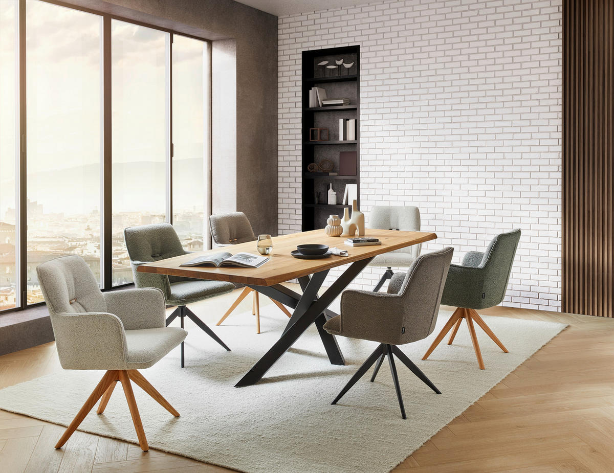 ESSTISCH Wildeiche massiv rechteckig Schwarz, Eichefarben  - Eichefarben/Schwarz, LIFESTYLE, Holz/Metall (220/100/75cm) - Linea Natura